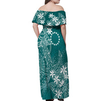 Teal Kuki Airani Tapakau Family Matching Off Shoulder Maxi Dress and Hawaiian Shirt Tribal Anchor Mix Tiare LT7 - Polynesian Pride