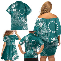 Teal Kuki Airani Tapakau Family Matching Off Shoulder Short Dress and Hawaiian Shirt Tribal Anchor Mix Tiare LT7 - Polynesian Pride