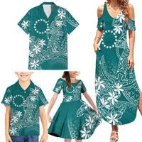 Teal Kuki Airani Tapakau Family Matching Summer Maxi Dress and Hawaiian Shirt Tribal Anchor Mix Tiare LT7 - Polynesian Pride