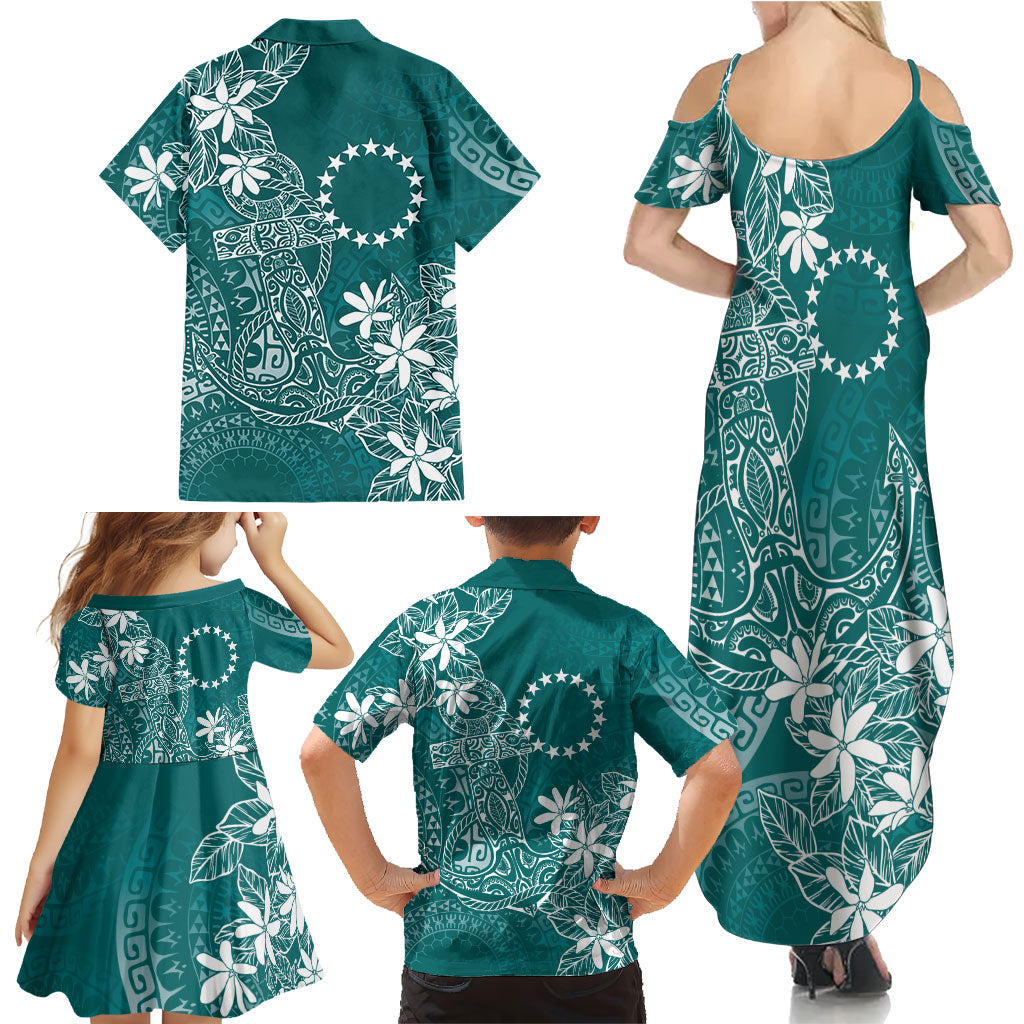 Teal Kuki Airani Tapakau Family Matching Summer Maxi Dress and Hawaiian Shirt Tribal Anchor Mix Tiare LT7 - Polynesian Pride