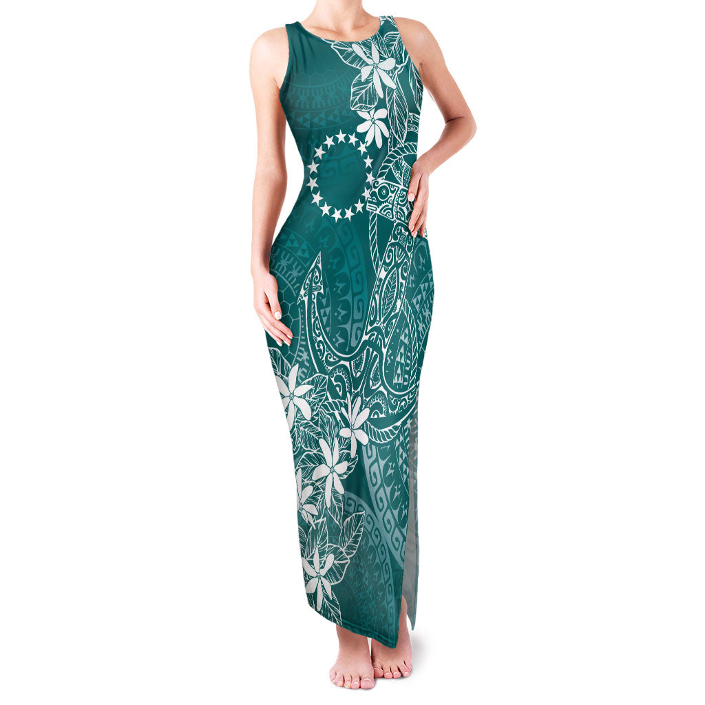 Teal Kuki Airani Tapakau Family Matching Tank Maxi Dress and Hawaiian Shirt Tribal Anchor Mix Tiare LT7 Mom's Dress Teal - Polynesian Pride