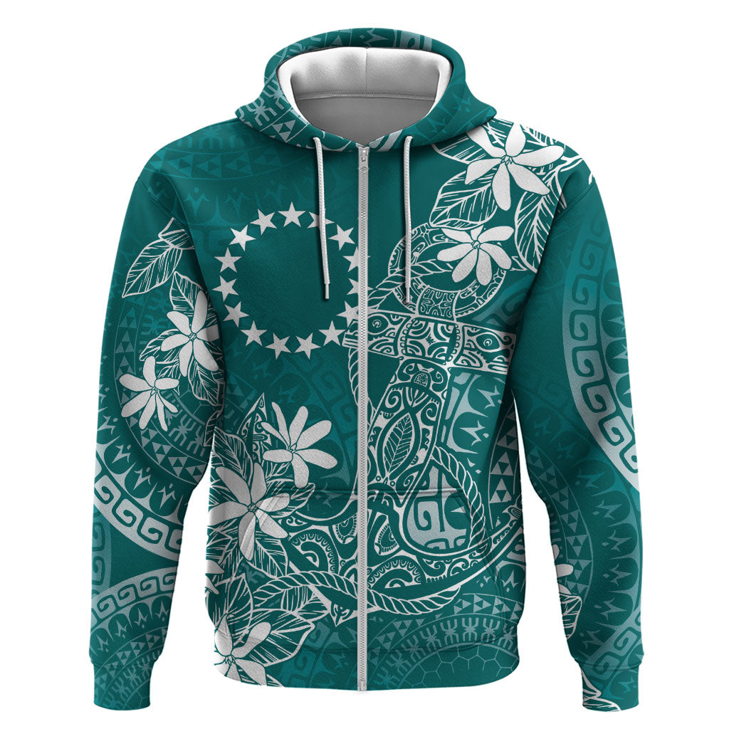 Teal Kuki Airani Tapakau Hoodie Tribal Anchor Mix Tiare