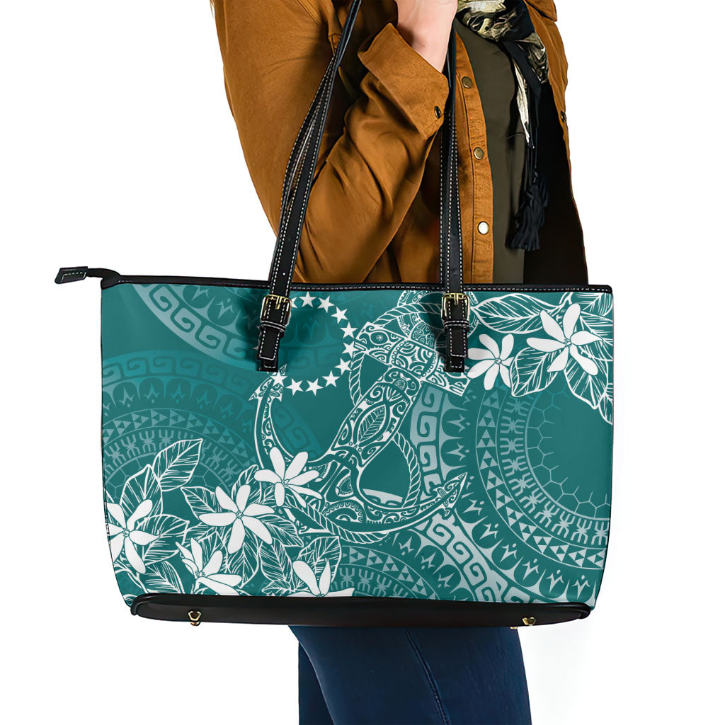 Teal Kuki Airani Tapakau Leather Tote Bag Tribal Anchor Mix Tiare