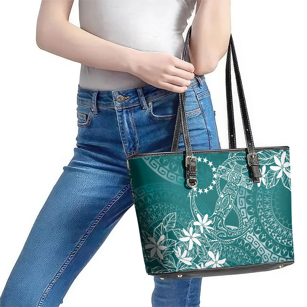 Teal Kuki Airani Tapakau Leather Tote Bag Tribal Anchor Mix Tiare
