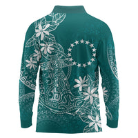 Teal Kuki Airani Tapakau Long Sleeve Polo Shirt Tribal Anchor Mix Tiare