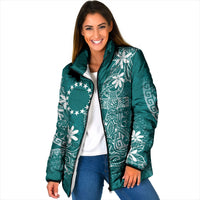 Teal Kuki Airani Tapakau Padded Jacket Tribal Anchor Mix Tiare