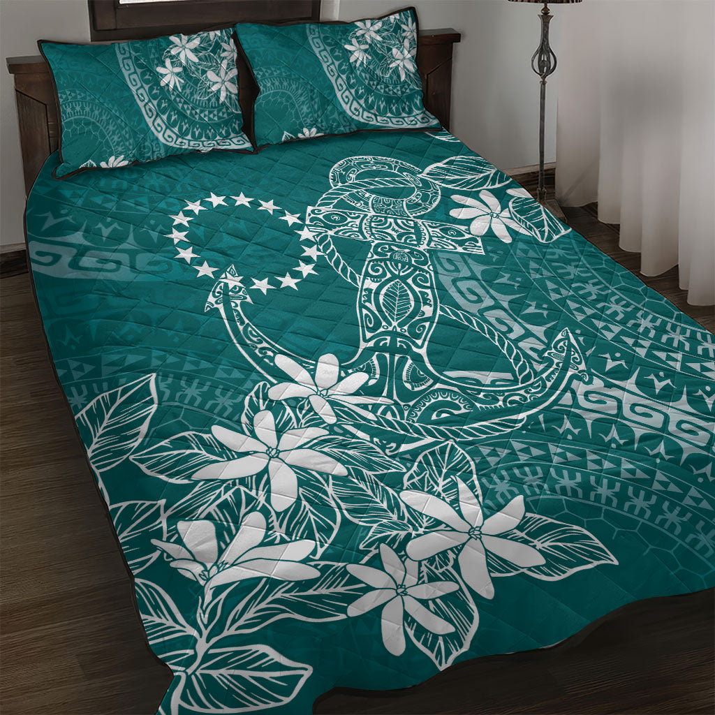 Teal Kuki Airani Tapakau Quilt Bed Set Tribal Anchor Mix Tiare