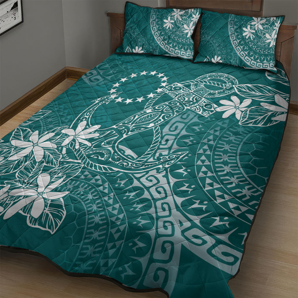 Teal Kuki Airani Tapakau Quilt Bed Set Tribal Anchor Mix Tiare