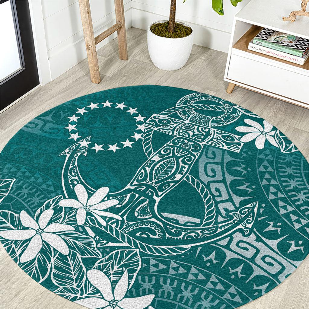 Teal Kuki Airani Tapakau Round Carpet Tribal Anchor Mix Tiare