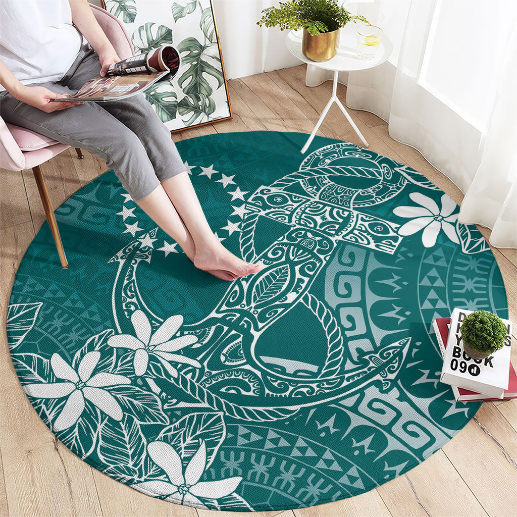 Teal Kuki Airani Tapakau Round Carpet Tribal Anchor Mix Tiare LT7 - Polynesian Pride