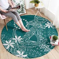 Teal Kuki Airani Tapakau Round Carpet Tribal Anchor Mix Tiare LT7 - Polynesian Pride