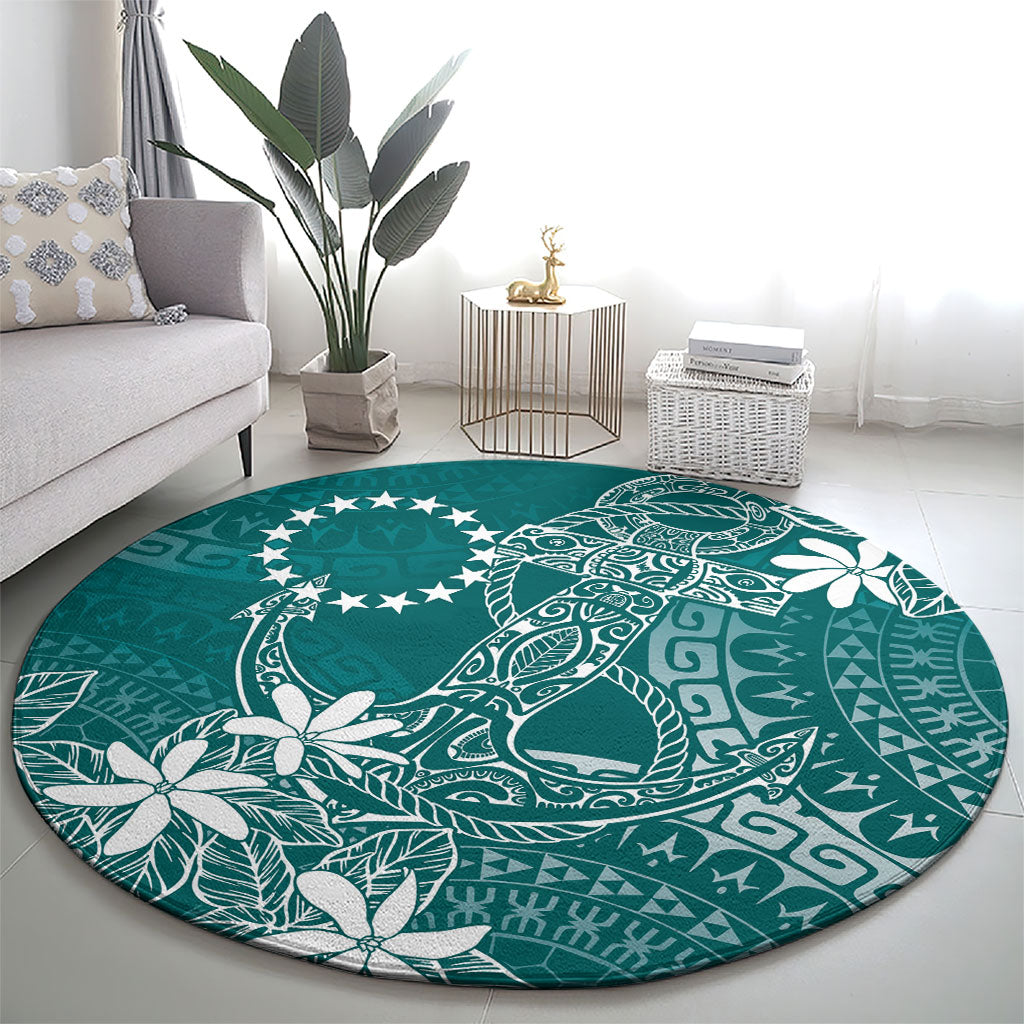 Teal Kuki Airani Tapakau Round Carpet Tribal Anchor Mix Tiare LT7 - Polynesian Pride