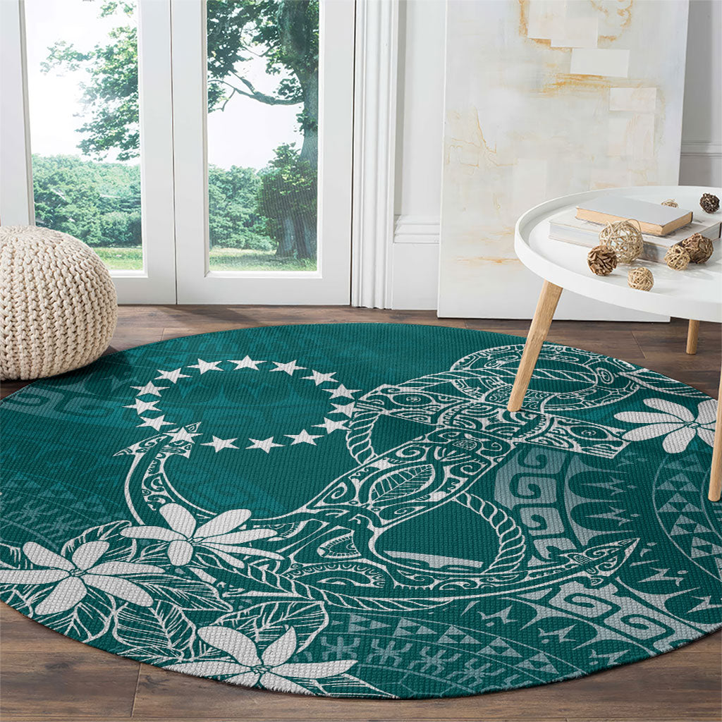 Teal Kuki Airani Tapakau Round Carpet Tribal Anchor Mix Tiare LT7 - Polynesian Pride