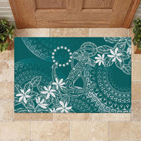 Teal Kuki Airani Tapakau Rubber Doormat Tribal Anchor Mix Tiare