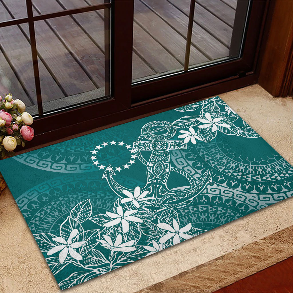 Teal Kuki Airani Tapakau Rubber Doormat Tribal Anchor Mix Tiare