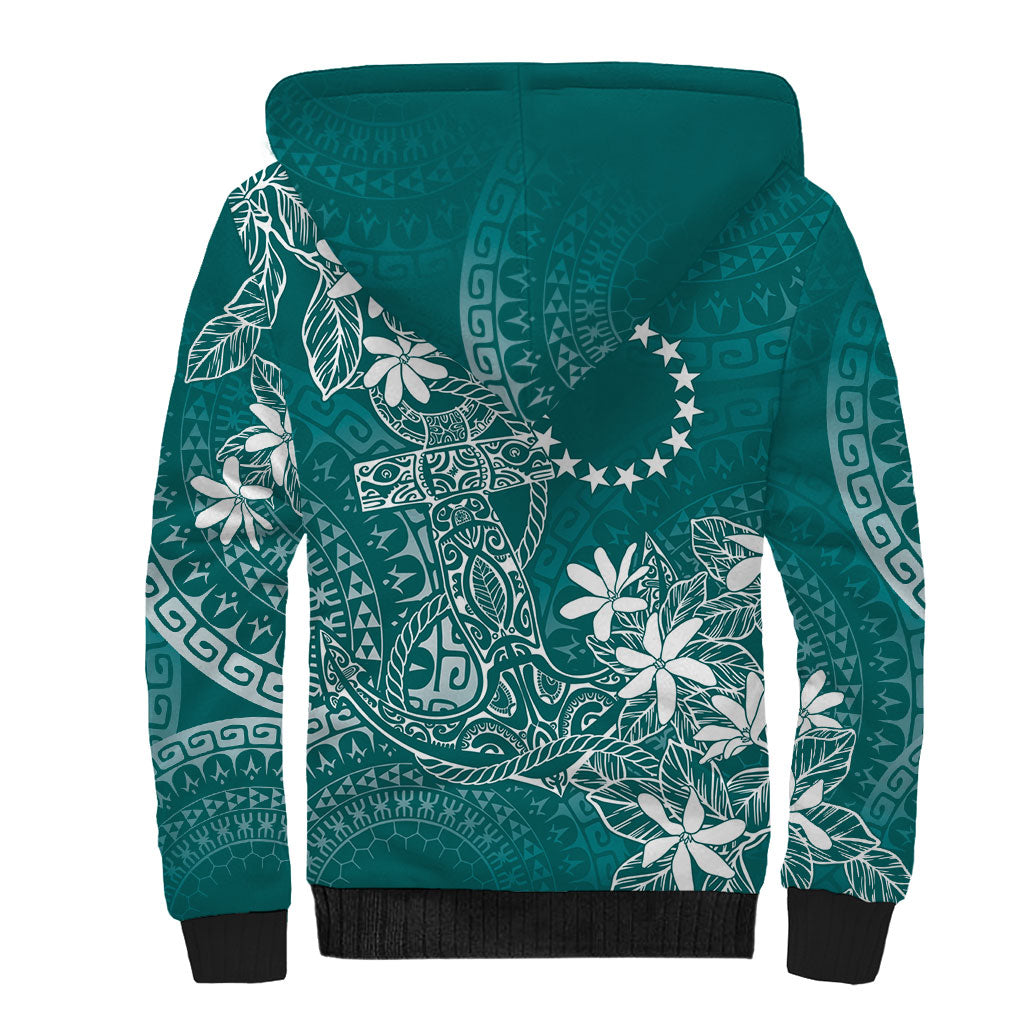 Teal Kuki Airani Tapakau Sherpa Hoodie Tribal Anchor Mix Tiare