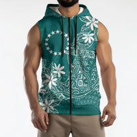 Teal Kuki Airani Tapakau Sleeveless Zip Hoodie Tribal Anchor Mix Tiare