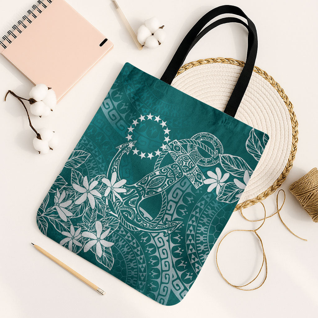 Teal Kuki Airani Tapakau Tote Bag Tribal Anchor Mix Tiare