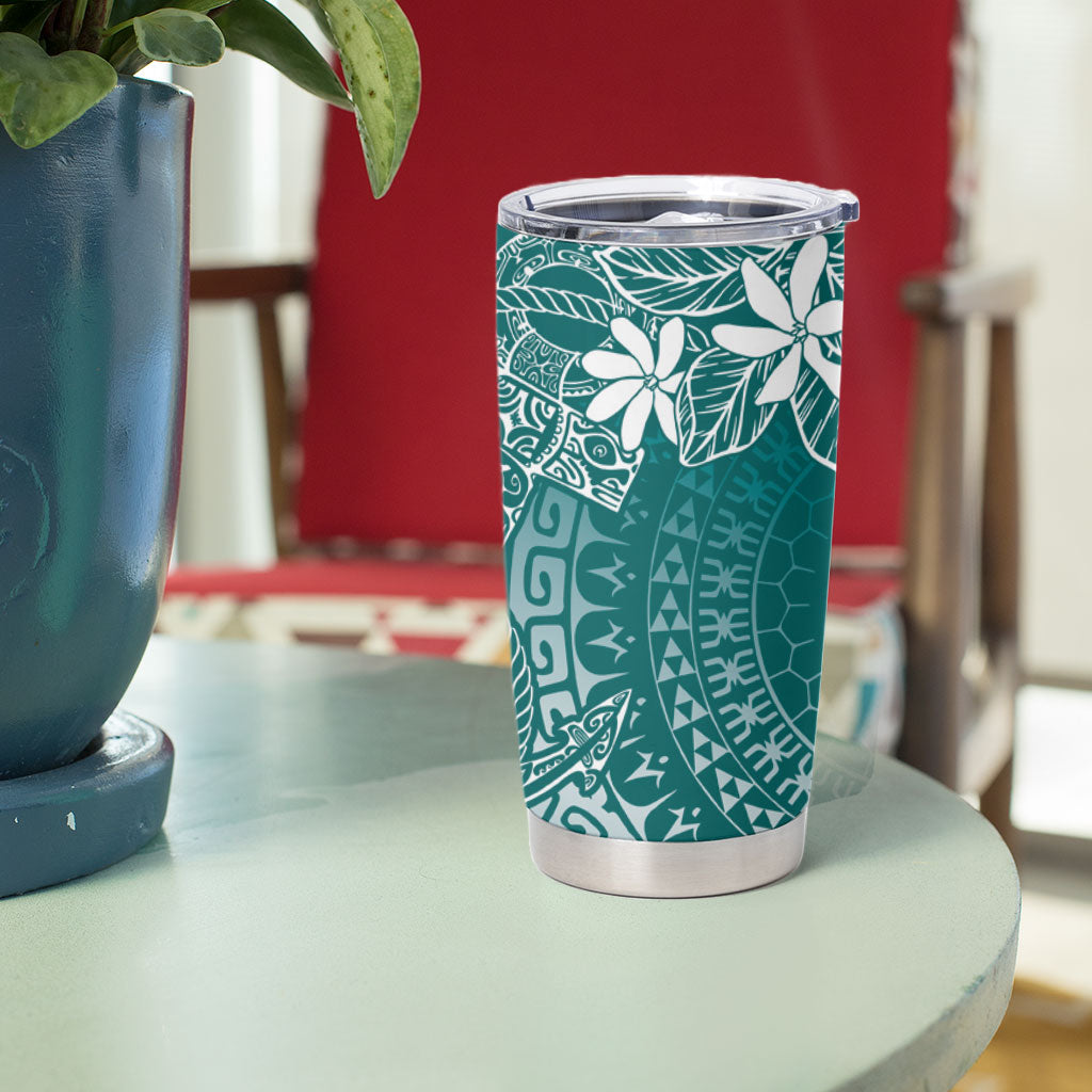 Teal Kuki Airani Tapakau Tumbler Cup Tribal Anchor Mix Tiare