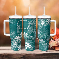 Teal Kuki Airani Tapakau Tumbler With Handle Tribal Anchor Mix Tiare