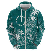 Teal Kuki Airani Tapakau Zip Hoodie Tribal Anchor Mix Tiare