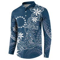 Navy Kuki Airani Tapakau Button Sweatshirt Tribal Anchor Mix Tiare