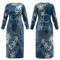 Navy Kuki Airani Tapakau Couples Matching Long Sleeve Bodycon Dress and Long Sleeve Button Shirt Tribal Anchor Mix Tiare LT7 - Polynesian Pride