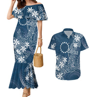 Navy Kuki Airani Tapakau Couples Matching Mermaid Dress and Hawaiian Shirt Tribal Anchor Mix Tiare LT7 Navy - Polynesian Pride