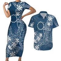 Navy Kuki Airani Tapakau Couples Matching Short Sleeve Bodycon Dress and Hawaiian Shirt Tribal Anchor Mix Tiare LT7 Navy - Polynesian Pride