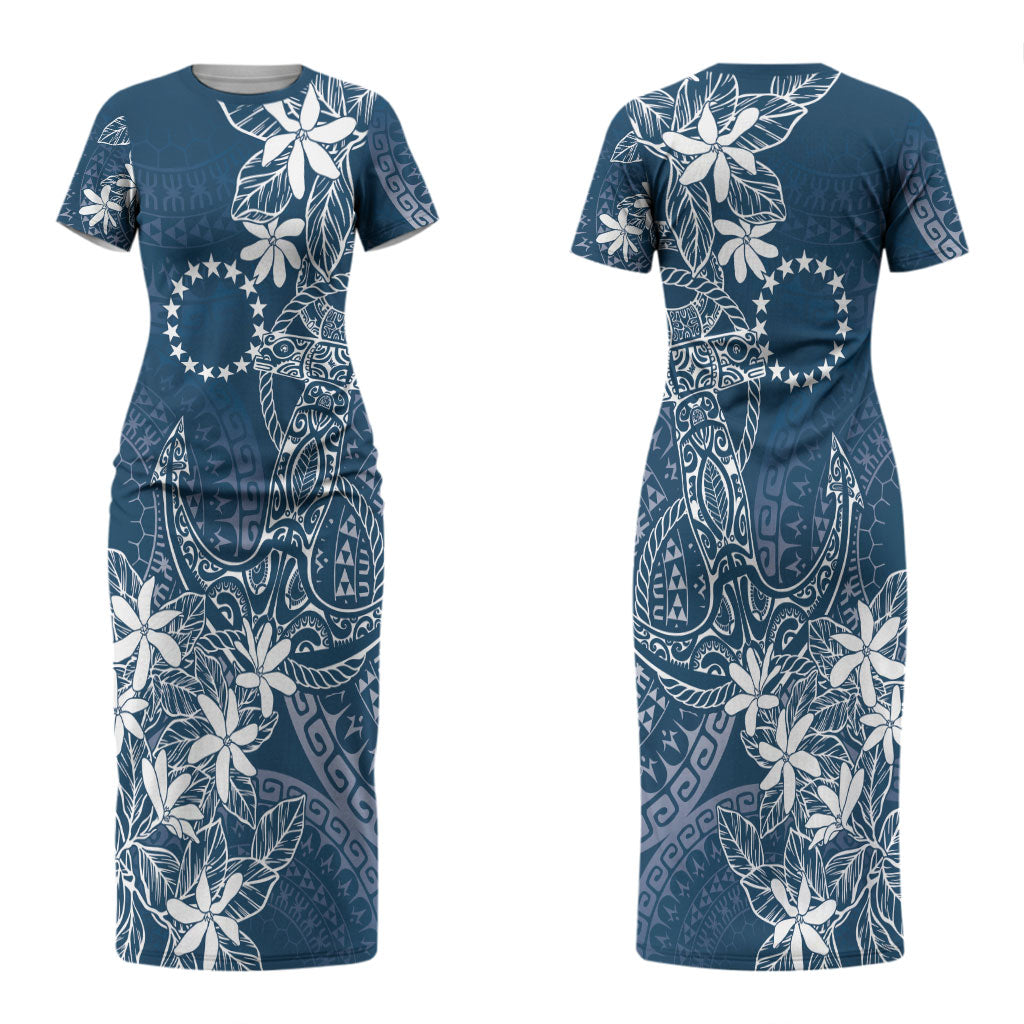 Navy Kuki Airani Tapakau Couples Matching Short Sleeve Bodycon Dress and Long Sleeve Button Shirt Tribal Anchor Mix Tiare LT7 - Polynesian Pride