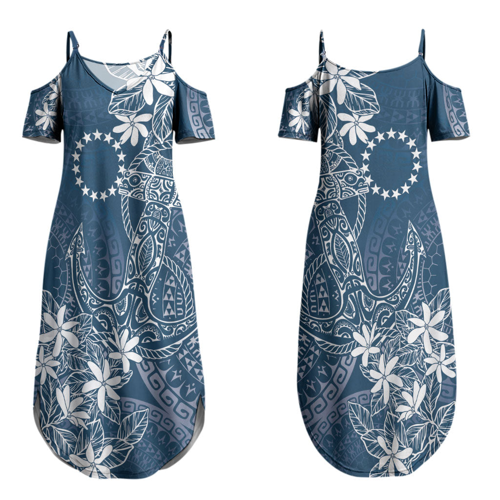 Navy Kuki Airani Tapakau Couples Matching Summer Maxi Dress and Hawaiian Shirt Tribal Anchor Mix Tiare LT7 - Polynesian Pride
