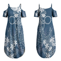 Navy Kuki Airani Tapakau Couples Matching Summer Maxi Dress and Long Sleeve Button Shirt Tribal Anchor Mix Tiare LT7 - Polynesian Pride