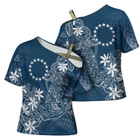 Navy Kuki Airani Tapakau Cross Shoulder Shirt Tribal Anchor Mix Tiare