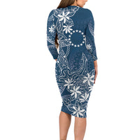 Navy Kuki Airani Tapakau Family Matching Long Sleeve Bodycon Dress and Hawaiian Shirt Tribal Anchor Mix Tiare LT7 - Polynesian Pride