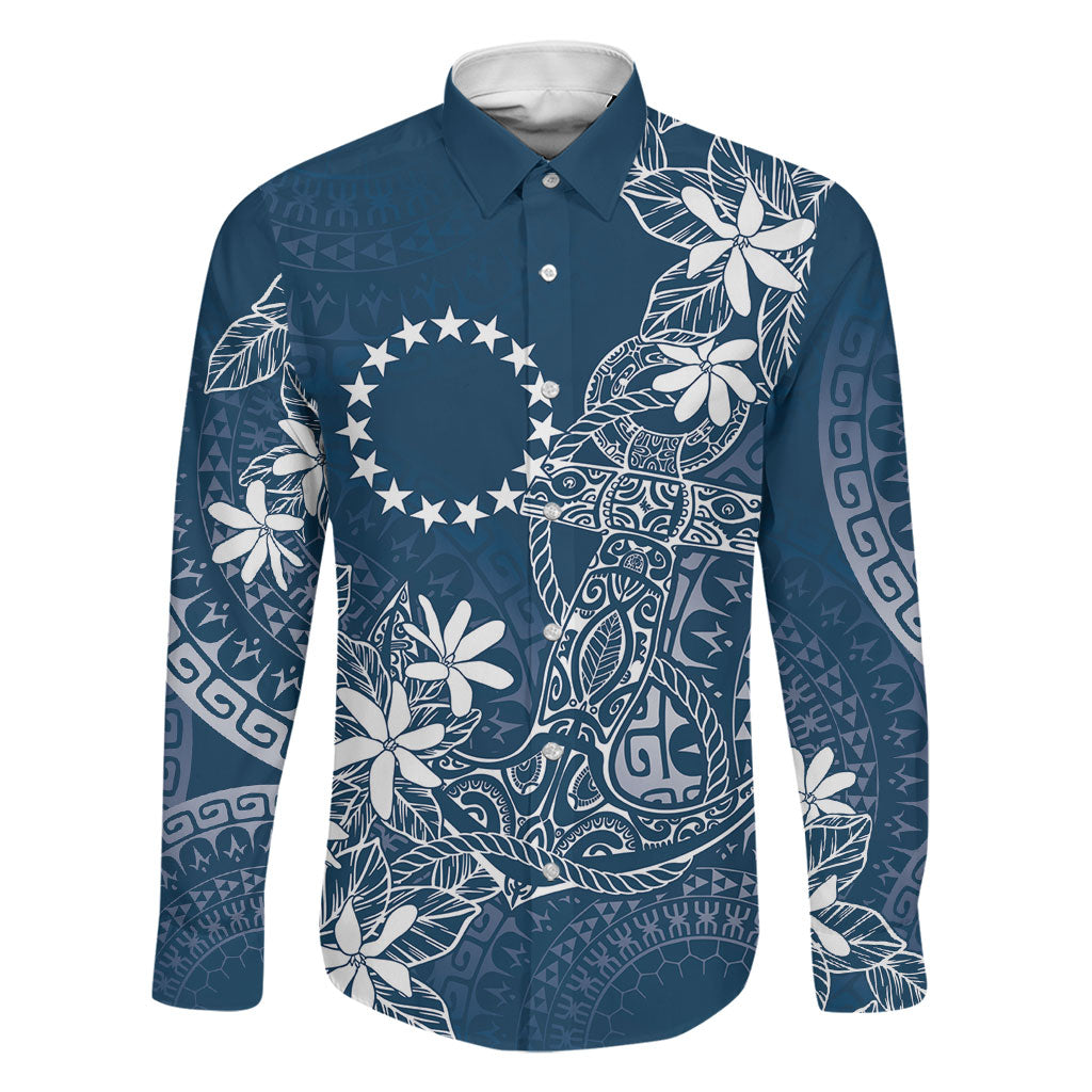 Navy Kuki Airani Tapakau Family Matching Mermaid Dress and Hawaiian Shirt Tribal Anchor Mix Tiare LT7 Dad's Shirt - Long Sleeve Navy - Polynesian Pride