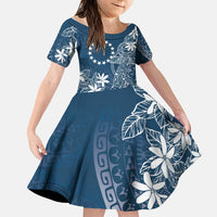 Navy Kuki Airani Tapakau Family Matching Off Shoulder Maxi Dress and Hawaiian Shirt Tribal Anchor Mix Tiare LT7 Daughter's Dress Navy - Polynesian Pride