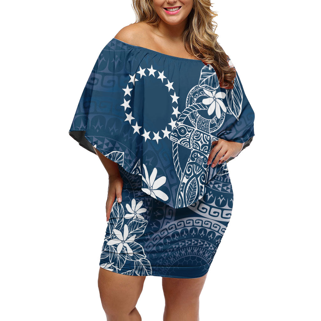 Navy Kuki Airani Tapakau Family Matching Off Shoulder Short Dress and Hawaiian Shirt Tribal Anchor Mix Tiare LT7 Mom's Dress Navy - Polynesian Pride
