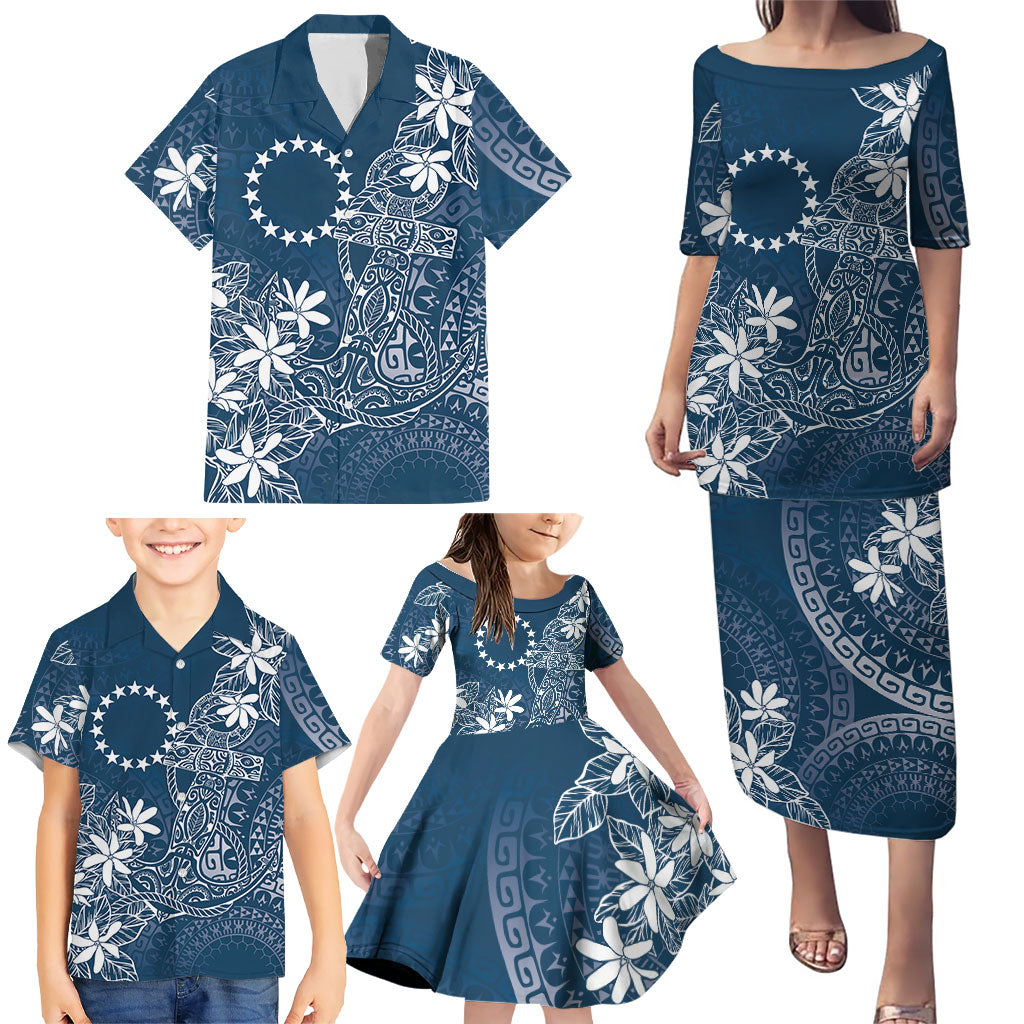 Navy Kuki Airani Tapakau Family Matching Puletasi and Hawaiian Shirt Tribal Anchor Mix Tiare LT7 - Polynesian Pride
