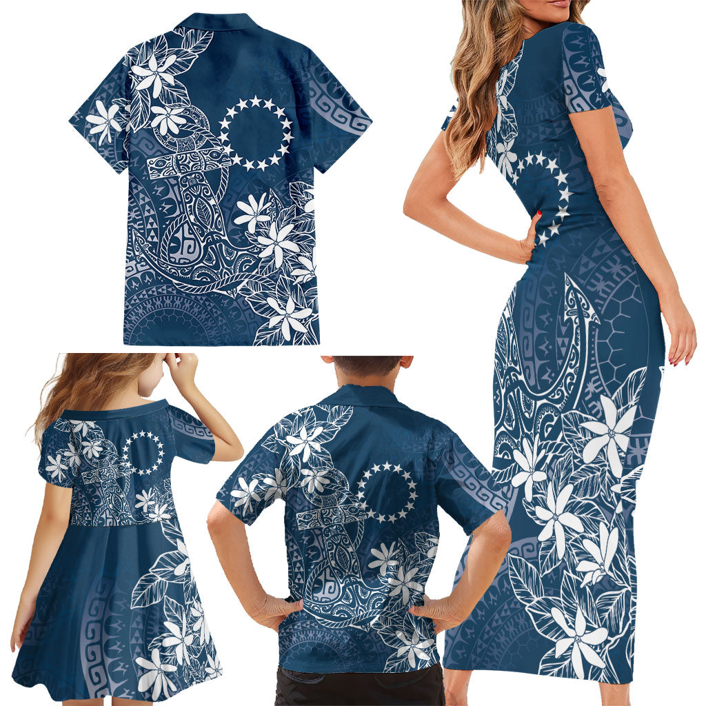Navy Kuki Airani Tapakau Family Matching Short Sleeve Bodycon Dress and Hawaiian Shirt Tribal Anchor Mix Tiare LT7 - Polynesian Pride
