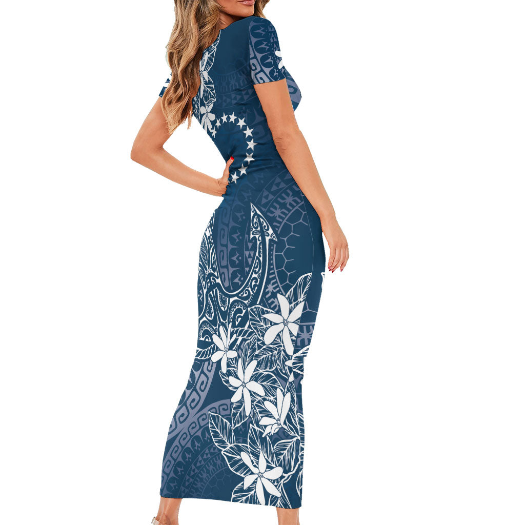 Navy Kuki Airani Tapakau Family Matching Short Sleeve Bodycon Dress and Hawaiian Shirt Tribal Anchor Mix Tiare LT7 - Polynesian Pride