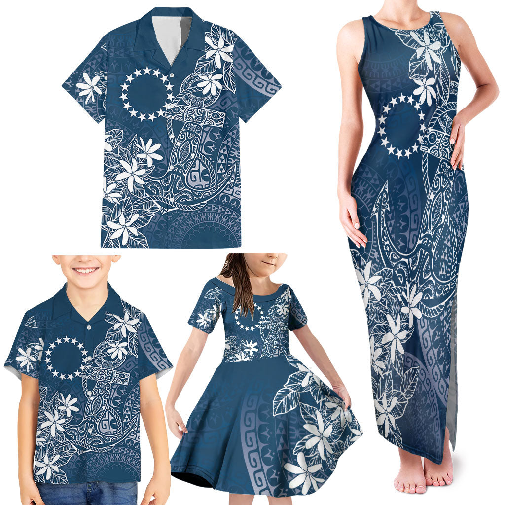 Navy Kuki Airani Tapakau Family Matching Tank Maxi Dress and Hawaiian Shirt Tribal Anchor Mix Tiare LT7 - Polynesian Pride