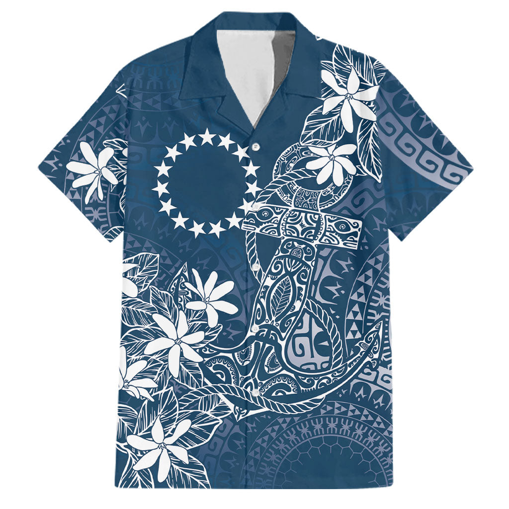 Navy Kuki Airani Tapakau Family Matching Tank Maxi Dress and Hawaiian Shirt Tribal Anchor Mix Tiare LT7 Dad's Shirt - Short Sleeve Navy - Polynesian Pride