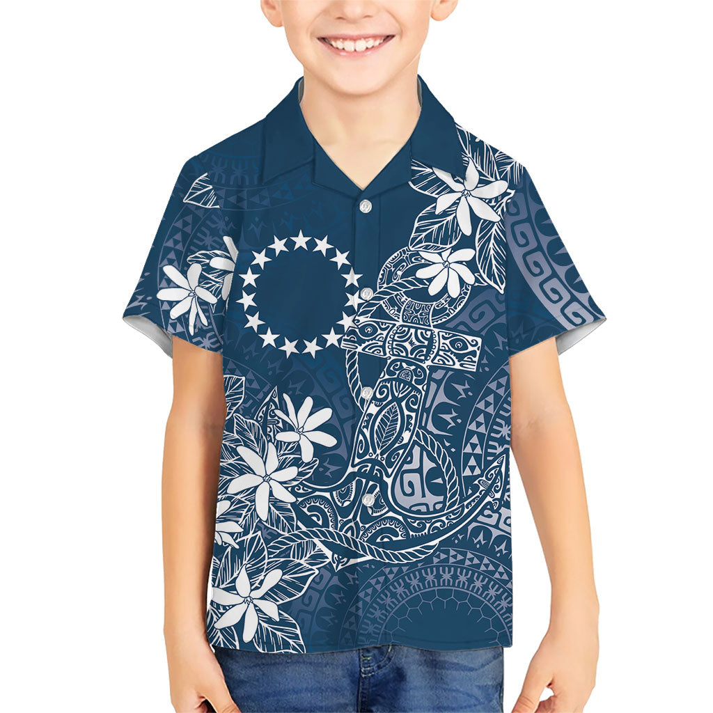 Navy Kuki Airani Tapakau Family Matching Tank Maxi Dress and Hawaiian Shirt Tribal Anchor Mix Tiare LT7 Son's Shirt Navy - Polynesian Pride