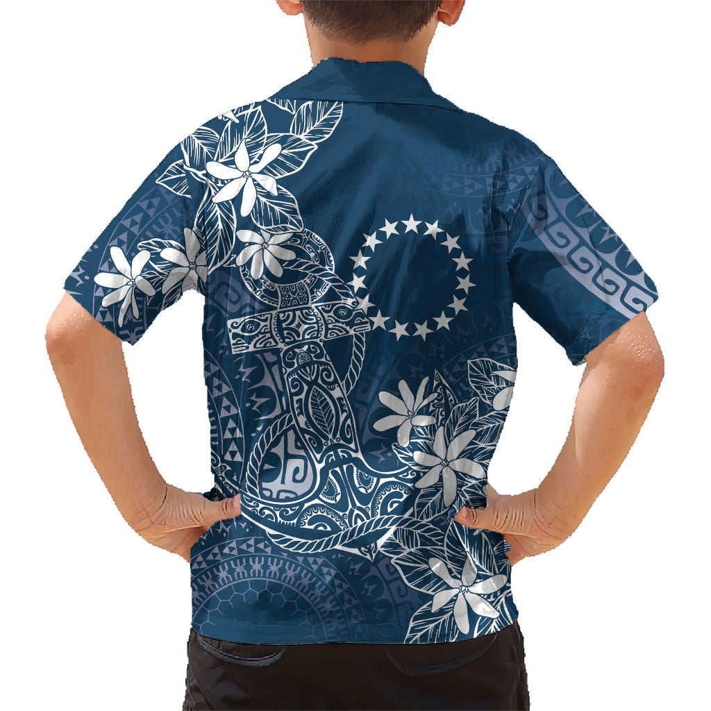Navy Kuki Airani Tapakau Kid Hawaiian Shirt Tribal Anchor Mix Tiare