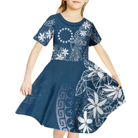 Navy Kuki Airani Tapakau Kid Short Sleeve Dress Tribal Anchor Mix Tiare