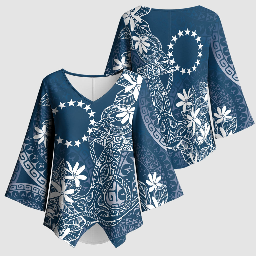Navy Kuki Airani Tapakau Kimono Sleeve Blouse Tribal Anchor Mix Tiare