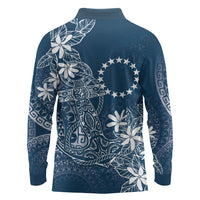 Navy Kuki Airani Tapakau Long Sleeve Polo Shirt Tribal Anchor Mix Tiare