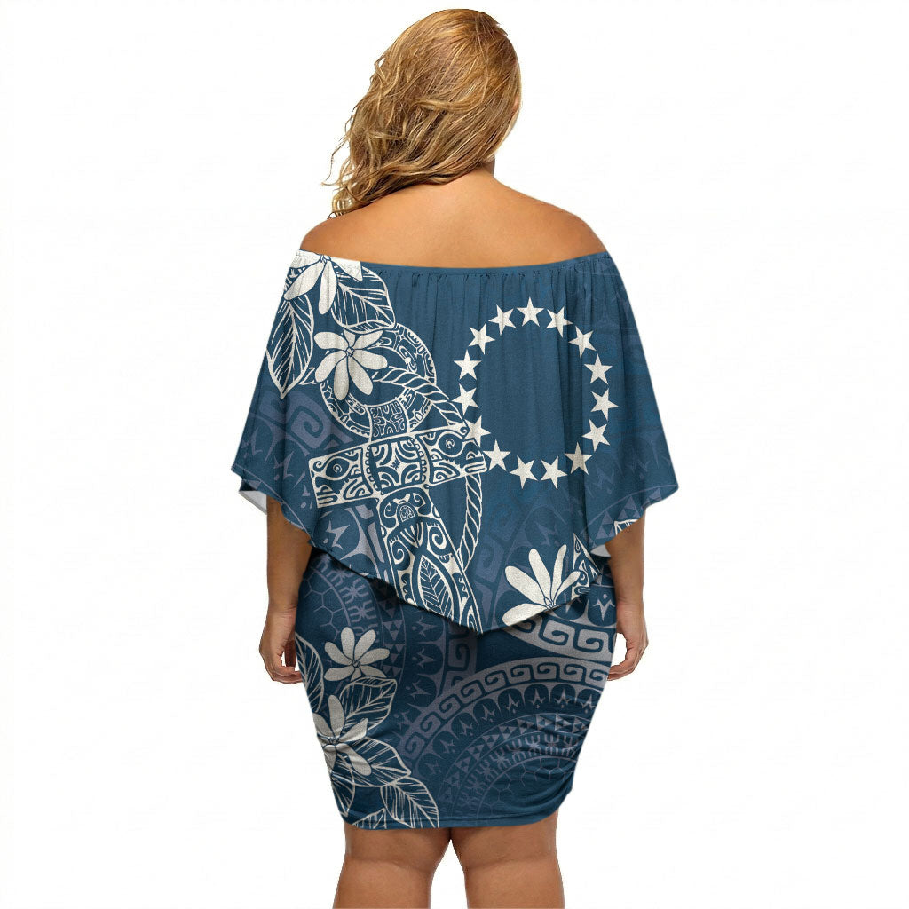 Navy Kuki Airani Tapakau Off Shoulder Short Dress Tribal Anchor Mix Tiare LT7 - Polynesian Pride