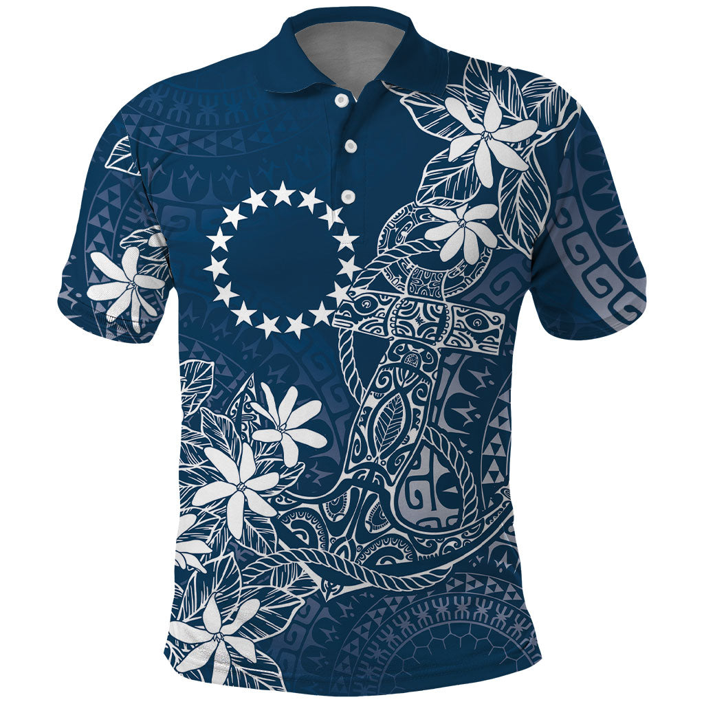 Navy Kuki Airani Tapakau Polo Shirt Tribal Anchor Mix Tiare