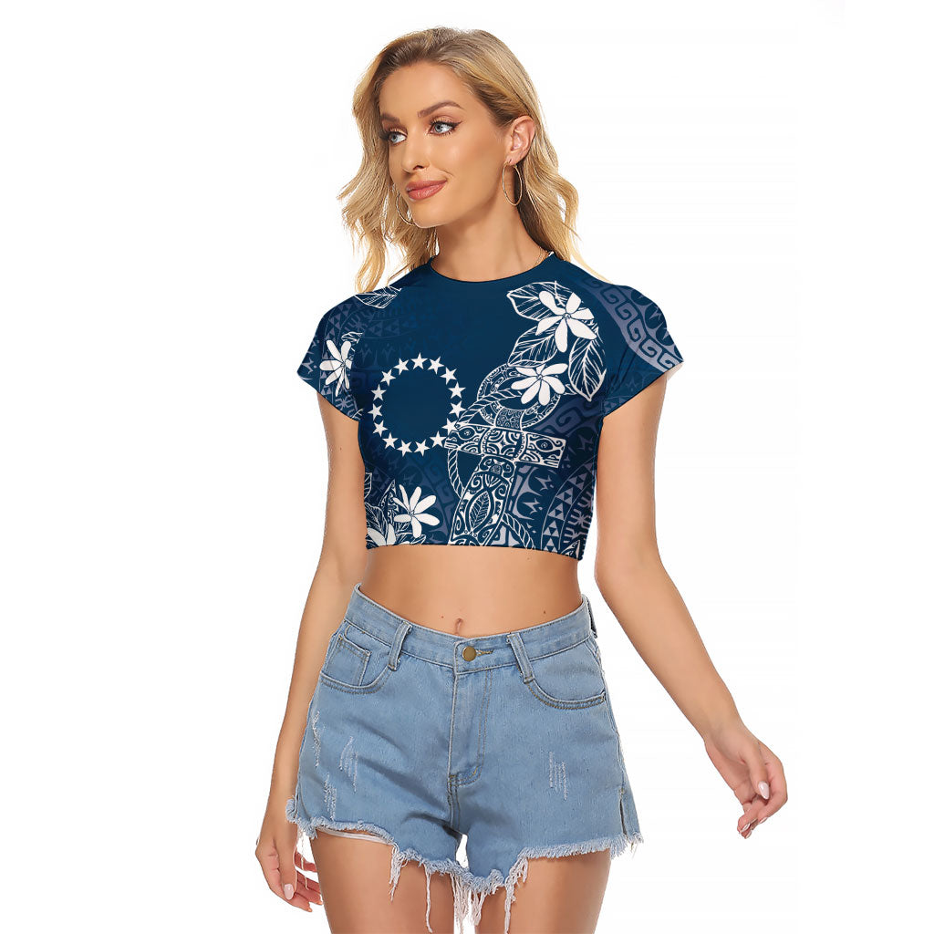 Navy Kuki Airani Tapakau Raglan Cropped T Shirt Tribal Anchor Mix Tiare